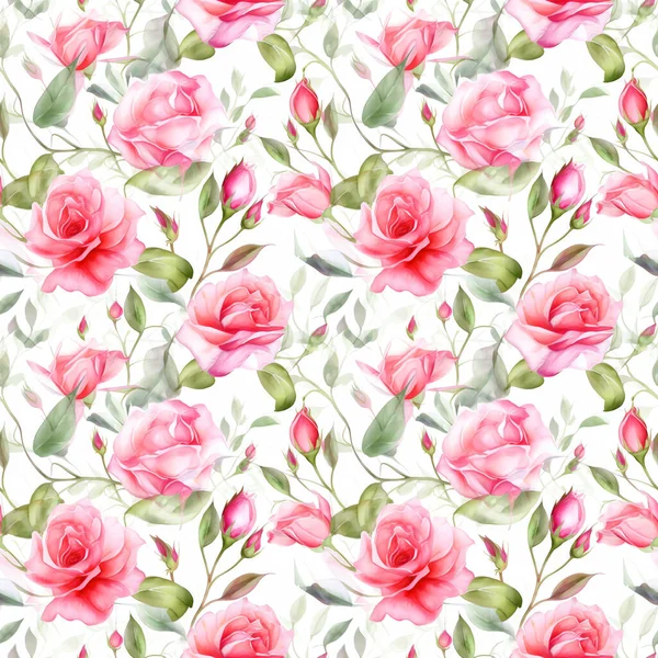Róże Bez Szwu Wzór Akwareli Kwiaty Idealne Opakowań Tapety Zaproszenia — Zdjęcie stockowe