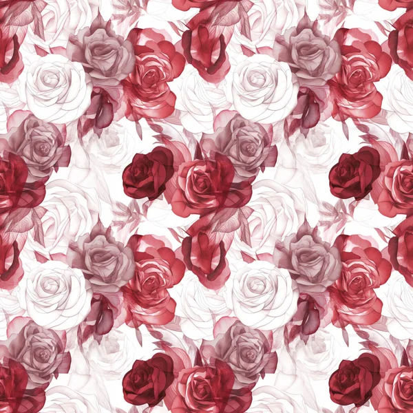 Růže Bezešvé Akvarel Vzor Květiny Ideální Pro Obaly Tapety Svatební — Stock fotografie
