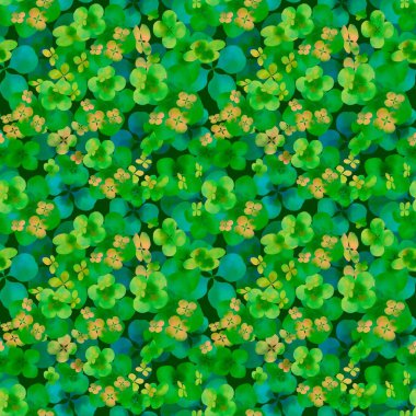   Yeşil yonca deseni. Çiçekli ve yapraklı çiçek tarhı. Bitki örtüsü. Doğa. Country tarzı. Güzel görüntü. 3B illüstrasyon