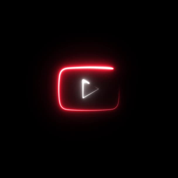 Youtube Анимированный Логотип Неоновыми Огнями Прозрачной Красивой Иконке — стоковое видео