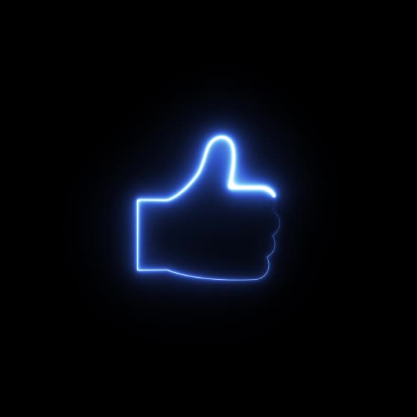 Icon Thumbs Animation Neon Glowing Lights Transparent Background — Stock Video