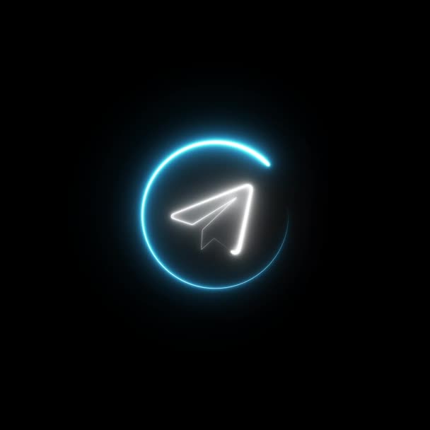 Logotipo Telegrama Neón Animado Diseño Icono Transparente — Vídeos de Stock
