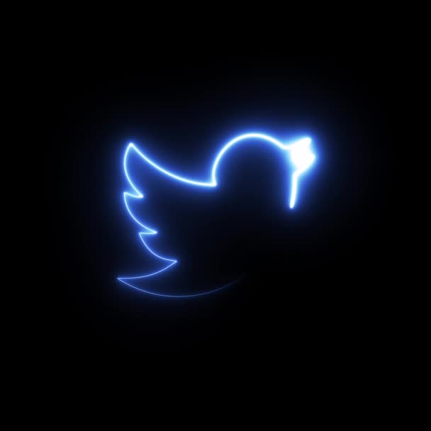 Logo Twitter Con Luce Incandescente Animata Sfondo Trasparente — Video Stock