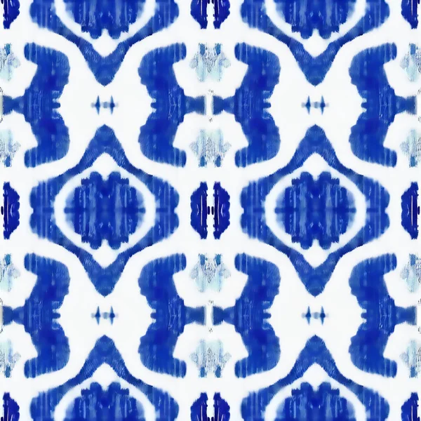 Μπλε Ikat Λευκό Φόντο Παραδοσιακή Αφηρημένη Τέχνη Απρόσκοπτη Μοτίβο Στο — Φωτογραφία Αρχείου