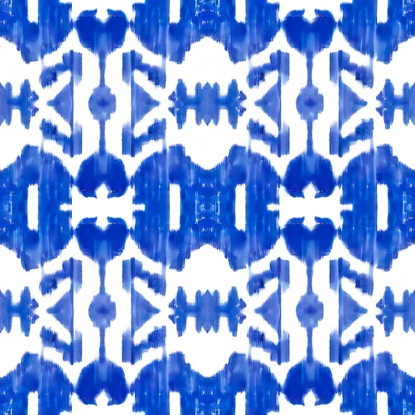 Μπλε Ikat Λευκό Φόντο Παραδοσιακή Αφηρημένη Τέχνη Απρόσκοπτη Μοτίβο Στο — Φωτογραφία Αρχείου