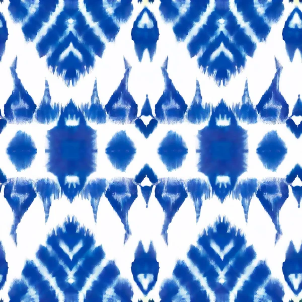 Blauwe Ikat Een Witte Achtergrond Traditionele Abstracte Kunst Naadloos Patroon — Stockfoto