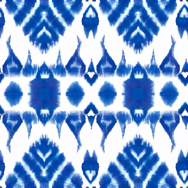 Синий на белом фоне. Традиционное абстрактное искусство бесшовный узор на ткани в Индонезии и других азиатских странах