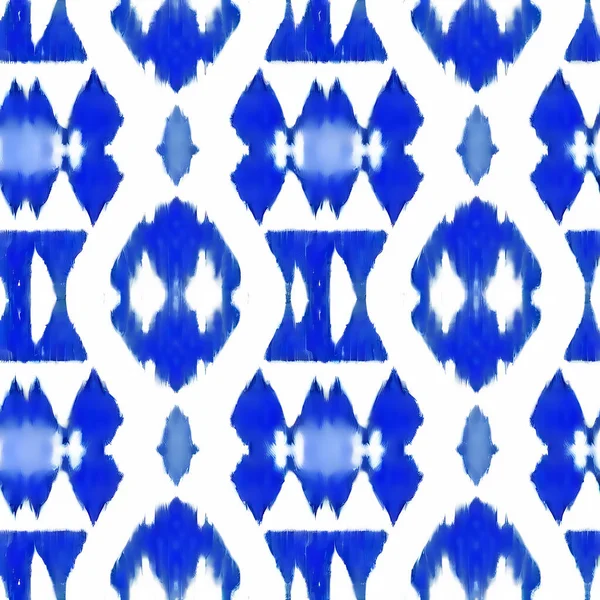 Blå Ikat Vit Bakgrund Traditionell Abstrakt Konst Sömlöst Mönster Tyget — Stockfoto