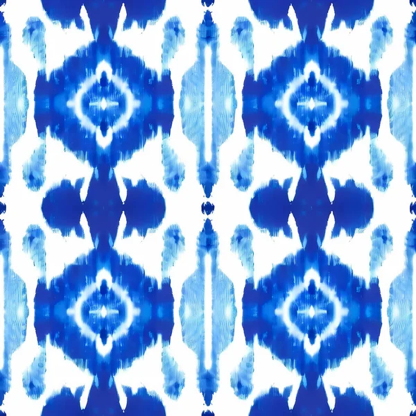 Ikat Azul Sobre Fundo Branco Padrão Abstrato Tradicional Arte Sem — Fotografia de Stock