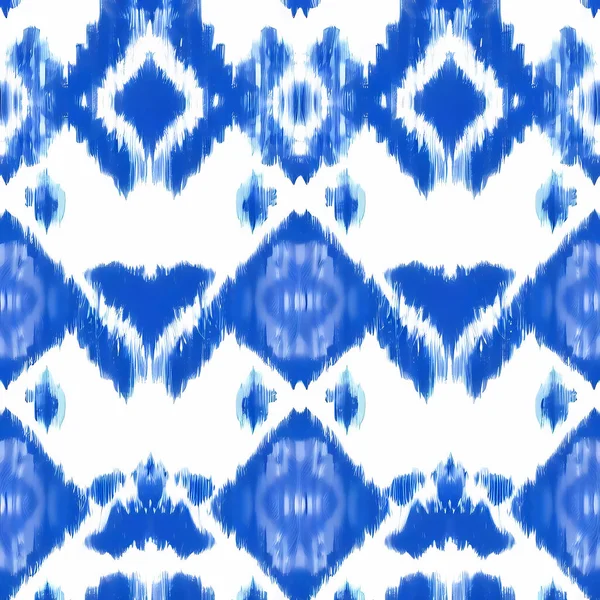 Blaues Ikat Auf Weißem Hintergrund Traditionelle Abstrakte Kunst Nahtlose Muster — Stockfoto