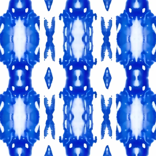 Blue Ikat White Background Traditional Abstract Art Seamless Pattern Fabric — Stock Photo, Image