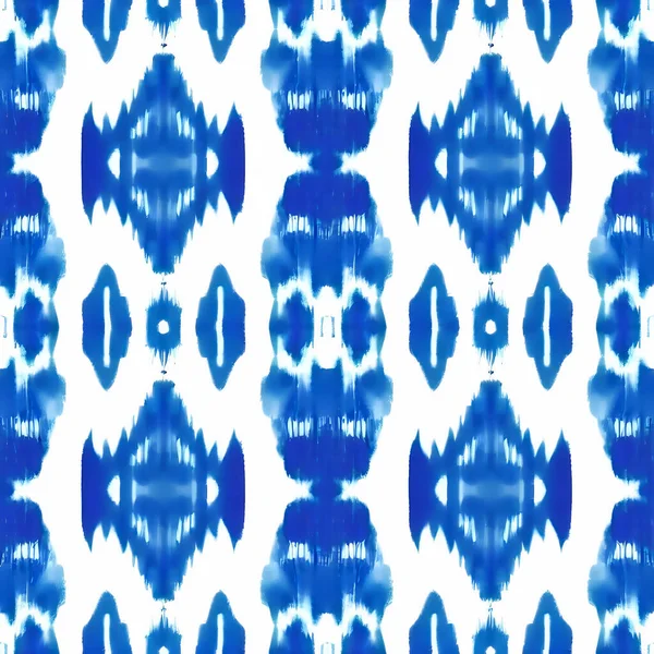 Blå Ikat Vit Bakgrund Traditionell Abstrakt Konst Sömlöst Mönster Tyget — Stockfoto