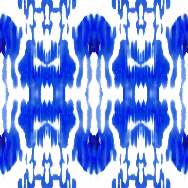 Albastru Ikat Fundal Alb Artă Abstractă Tradițională Model Fără Sudură — Fotografie, imagine de stoc
