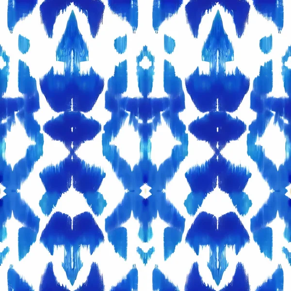 Ikat Azul Sobre Fondo Blanco Patrón Sin Costura Arte Abstracto —  Fotos de Stock