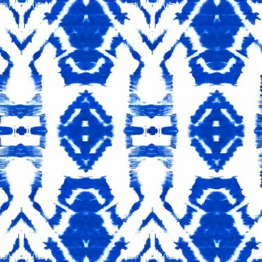 Beyaz arka planda mavi ördek. Endonezya ve diğer Asya ülkelerindeki kumaşlarda geleneksel soyut sanat kusursuz desen