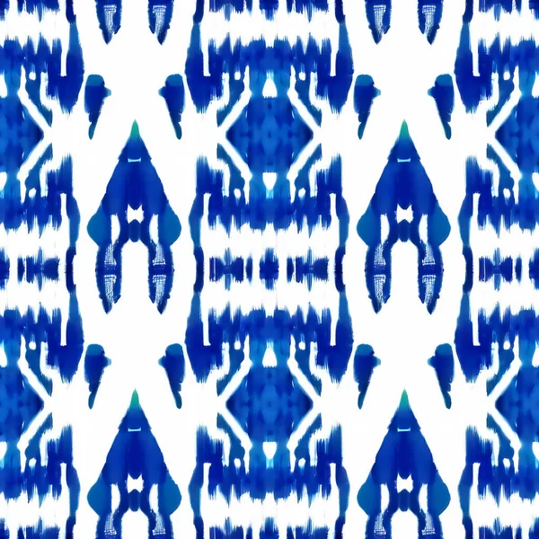 Ikat Azul Sobre Fundo Branco Padrão Abstrato Tradicional Arte Sem — Fotografia de Stock