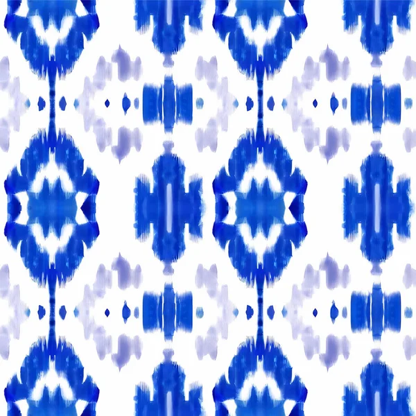 Blaues Ikat Auf Weißem Hintergrund Traditionelle Abstrakte Kunst Nahtlose Muster — Stockfoto