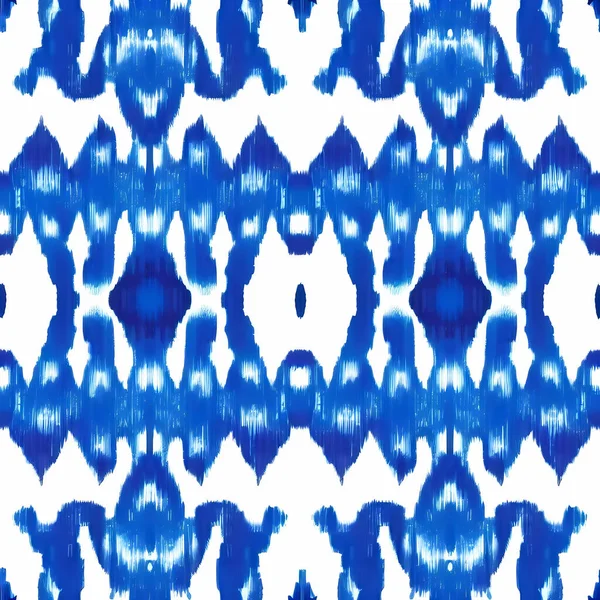 Blauwe Ikat Een Witte Achtergrond Traditionele Abstracte Kunst Naadloos Patroon — Stockfoto