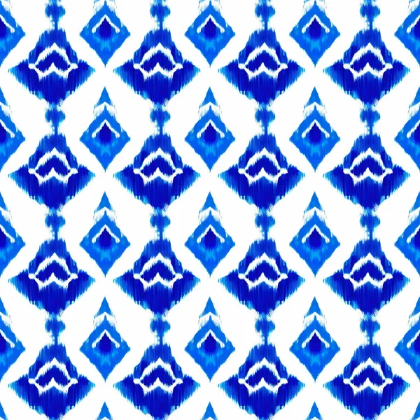 Ikat Azul Sobre Fondo Blanco Patrón Sin Costura Arte Abstracto —  Fotos de Stock