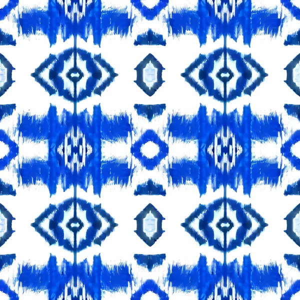 Blue Ikat White Background Traditional Abstract Art Seamless Pattern Fabric — Stock Photo, Image