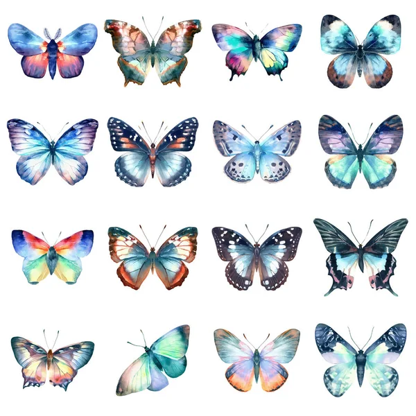 Aquarell Schmetterlinge Isoliert Auf Weißem Hintergrund Handgezeichnete Illustration — Stockvektor
