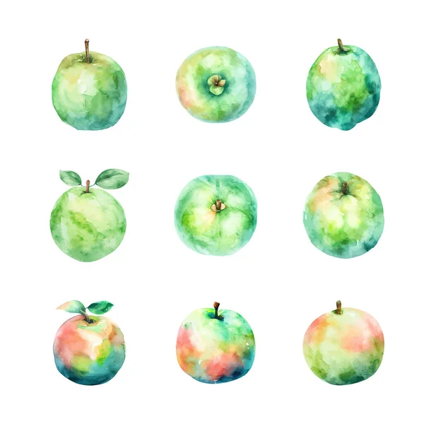 Aquarell Guaven Und Apfel Set Vorhanden Handgezeichnete Illustration Isoliert Auf — Stockvektor