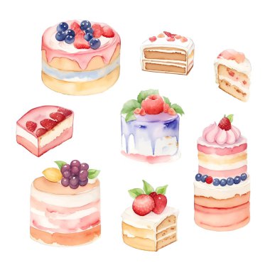 Pasta hazır. Beyaz arkaplanda izole edilmiş suluboya el çizimi