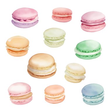 Colorful macaroons isolated on a white background. Watercolor illustration. clipart