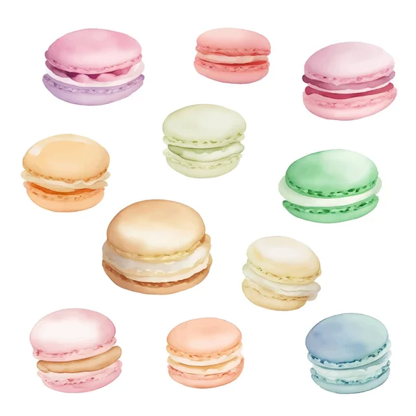 Macarons Colorés Isolés Sur Fond Blanc Illustration Aquarelle — Image vectorielle