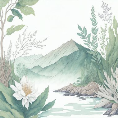 Soyut sanat sakin doğa geçmişi. Güzel el çizimi doğal element. Duvar kağıdı, afiş, baskı, poster, kapak, selamlama ve davetiye kartı için tasarım illüstrasyonu.