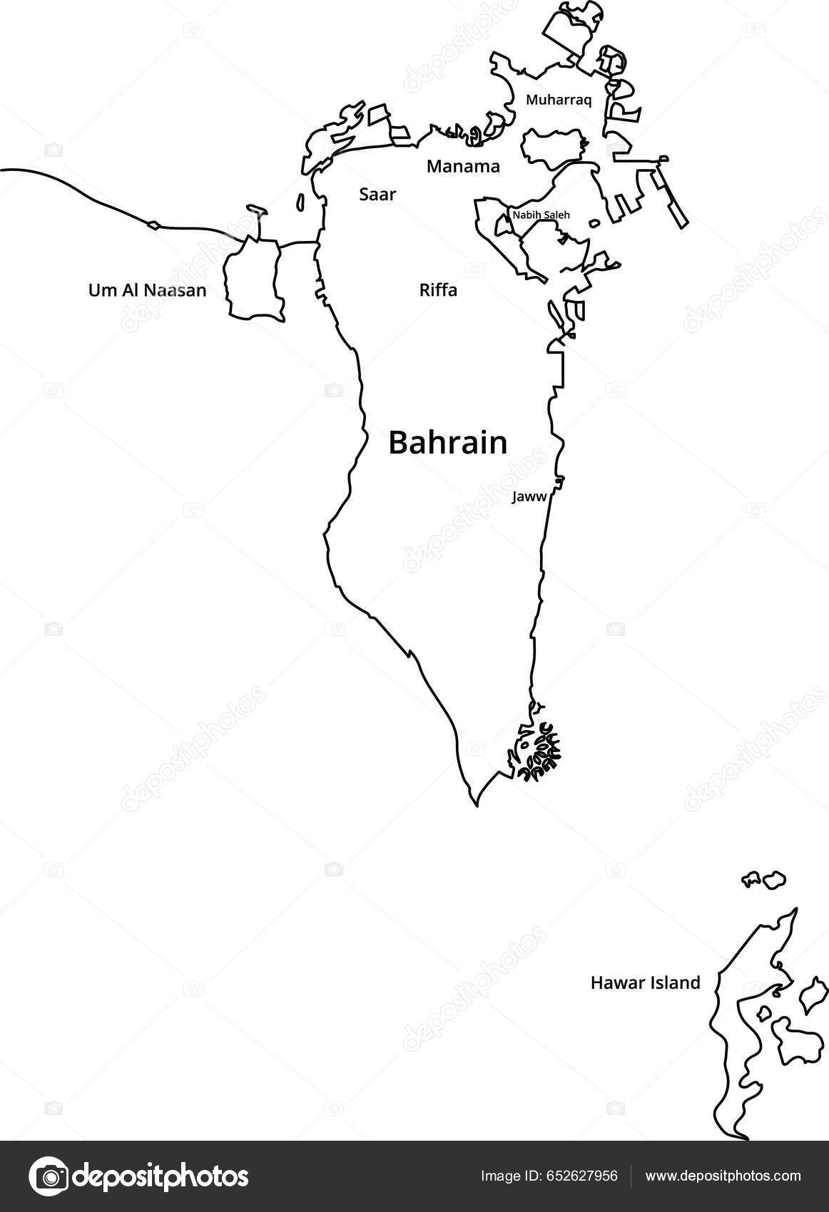 Bahrain Map Outline Detailed Main Areas Names Vector Illustration Stock ...