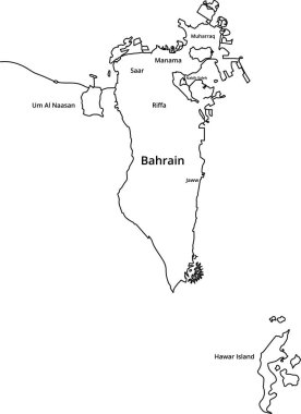 Bahrain Map Outline Detailed with main areas names. Vector illustration clipart