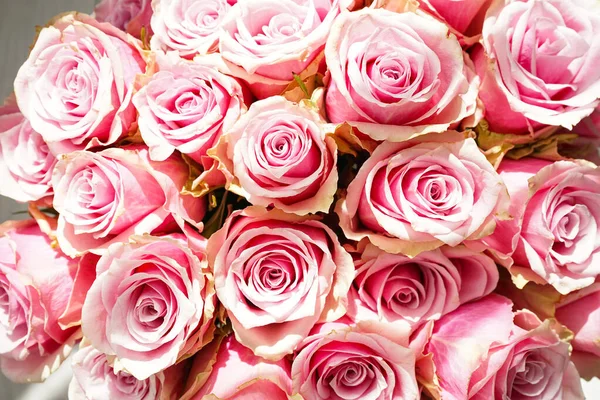 Букет Розовых Роз Крупным Планом Красивый Яркий Цветочный Фон Вид — стоковое фото