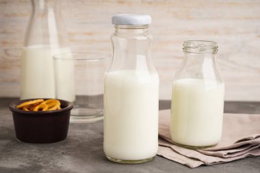 Kavanozda süt ve arka planda cam..