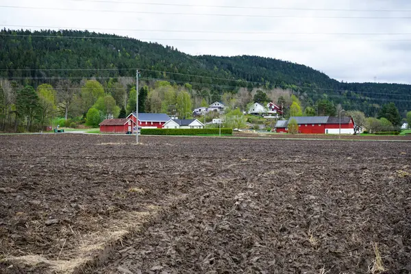 Tarım tarlaları derin tarlalar, ıslak toprak ve hasat sonrası kuru saman kalıntıları.. 