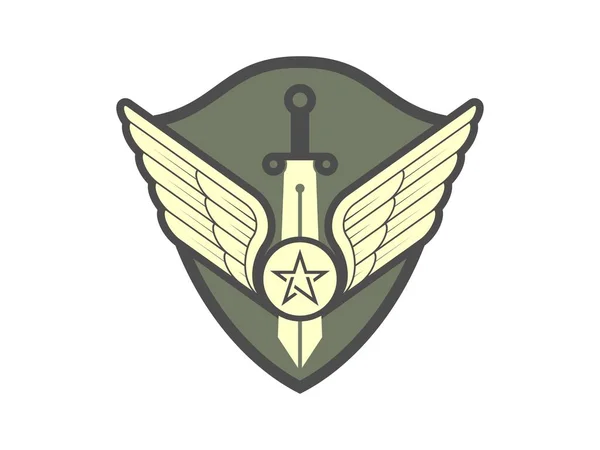 Militärischer Schild Mit Flügeln Und Schwert Inneren — Stockvektor