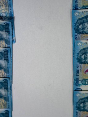 10 dolarlık banknotlardan oluşan bir yığın. Yüz ve Ukrayna parası.