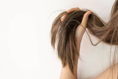 Beyaz Arkaplan Karşısında Kadın Eli Tutma Kurutma ve Hasarlı Saç