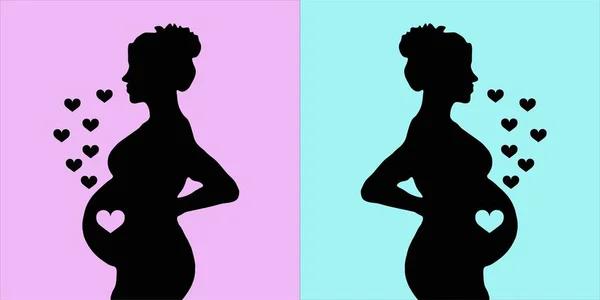 Mujer Embarazada Web Con Corazones Silueta Niños Bebé Señora Embarazada — Archivo Imágenes Vectoriales