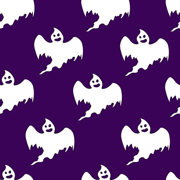 Padrão Halloween Fantasmas Fundo Roxo Embalagem Textura Fundo Banner Protetor —  Vetores de Stock
