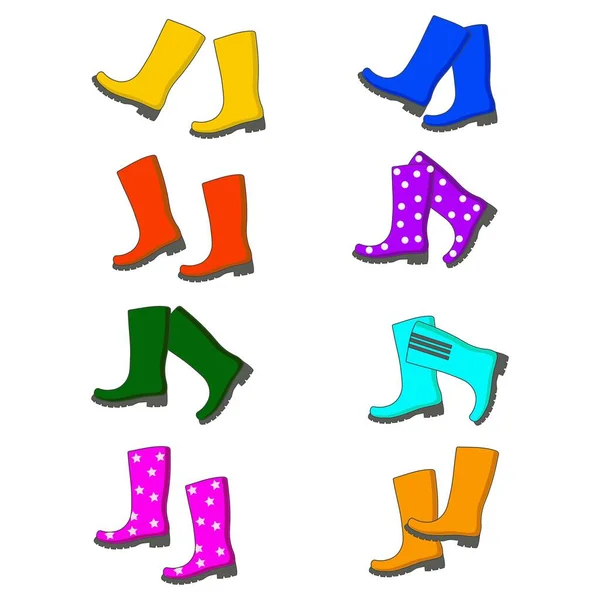 Набор Резиновых Сапог Цветные Сапоги Осенние Туфли Зимние Туфли Яркие — стоковый вектор