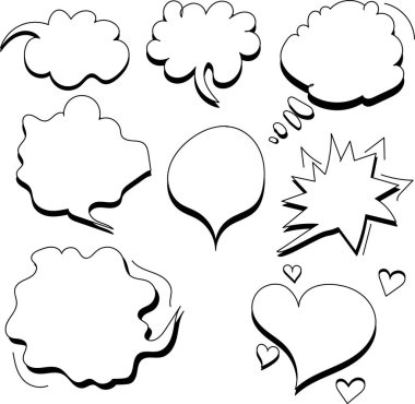 Metin, düşünce, konuşma, mesaj, diyalog için konuşma bulutu tasarımı. Kabarcıklı boş metin kutusu