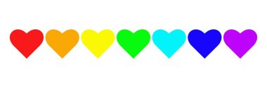 Rainbow colored hearts. Symbol of the LGBT community, sexual minorities, gays and lesbians. Set of seven vector icons. The heart is open to universal love, friendship and tolerance. Gay pride symbol. clipart