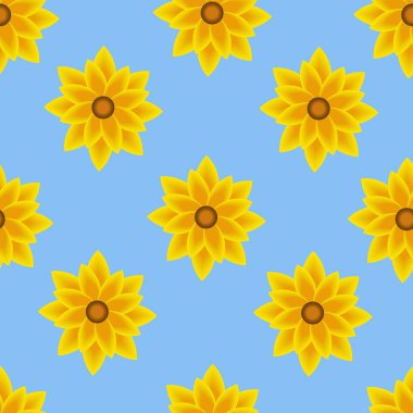 Mavi arka planda sarı desenli çiçekler. Cilt 3B pürüzsüz desen