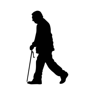 Büyükbaba bir sopayla yürüyor. Bastonla yürüyen yaşlı bir adam.