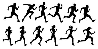 Çalışan İnsanlar Silüeti Vektör Set Koşu, Spor ve Spor Kondisyonu Simgeleri