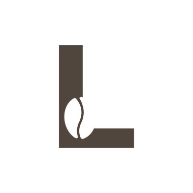 Kahve Dükkanı Logosu. İçinde Negatif Uzay Kahve Simgesi olan L harfi. Vektör Tasarım Şablonu