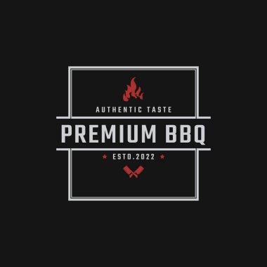 Geleneksel Barbekü Logosu Logosu için Ateşli Rustik Damgalı Klasik Retro Rozet Amblemi