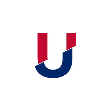 İlk harf u mavi ve kırmızı logo. Geometrik Şekiller Beyaz Arkaplanda izole edilmiş Kes Biçimi