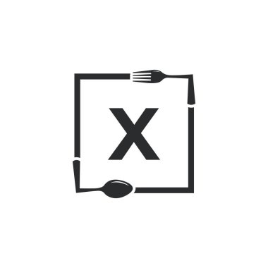 Logo Restoranı. Restoran Logosu Simgesi Tasarım Şablonu için Spoon Fork ile İlk Harf X